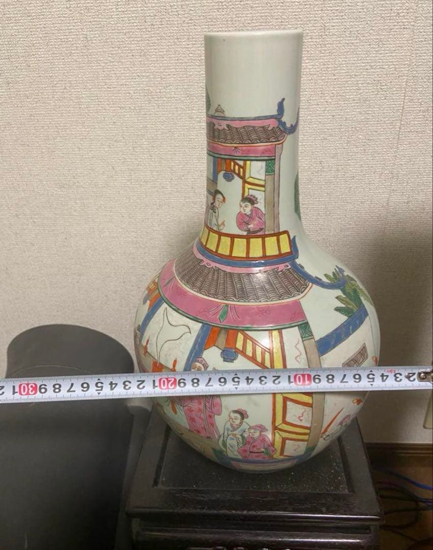 中国古美術 清末民国時代 粉彩天球瓶 40cm 刀馬人物