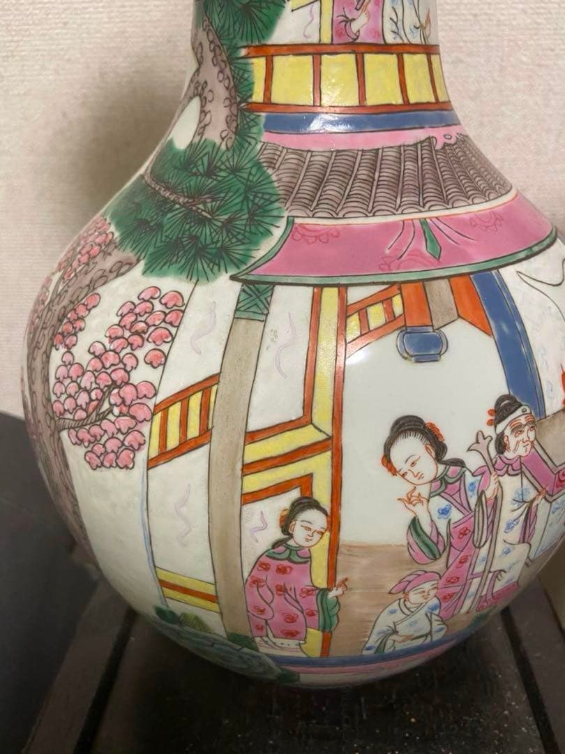 中国古美術 清末民国時代 粉彩天球瓶 40cm 刀馬人物