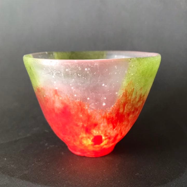 パート・ド・ヴェール ぐい呑 朱色 ガラス作家 佐伯泰典作