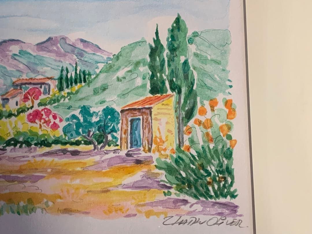 風景画 作家 オリバー 作品名 糸杉のある242/250 額サイズ55x43c