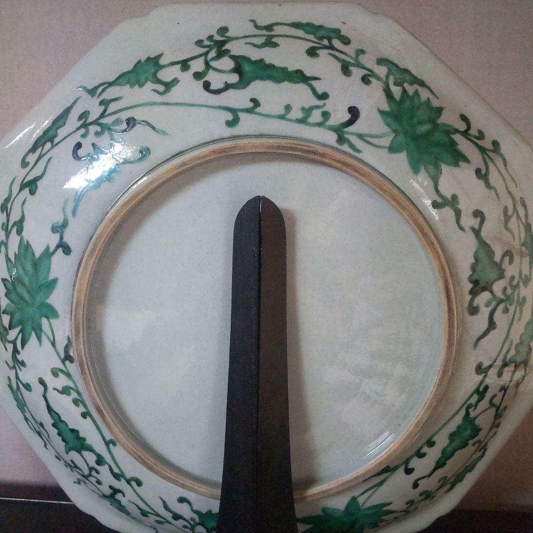 ！古九谷 様式九角大皿 青手！