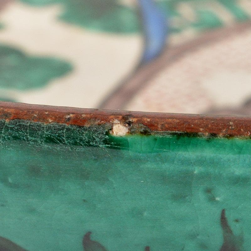 九谷焼　青手九谷　色絵　山水人物文　大皿　飾皿　直径約37㎝　M　6646C