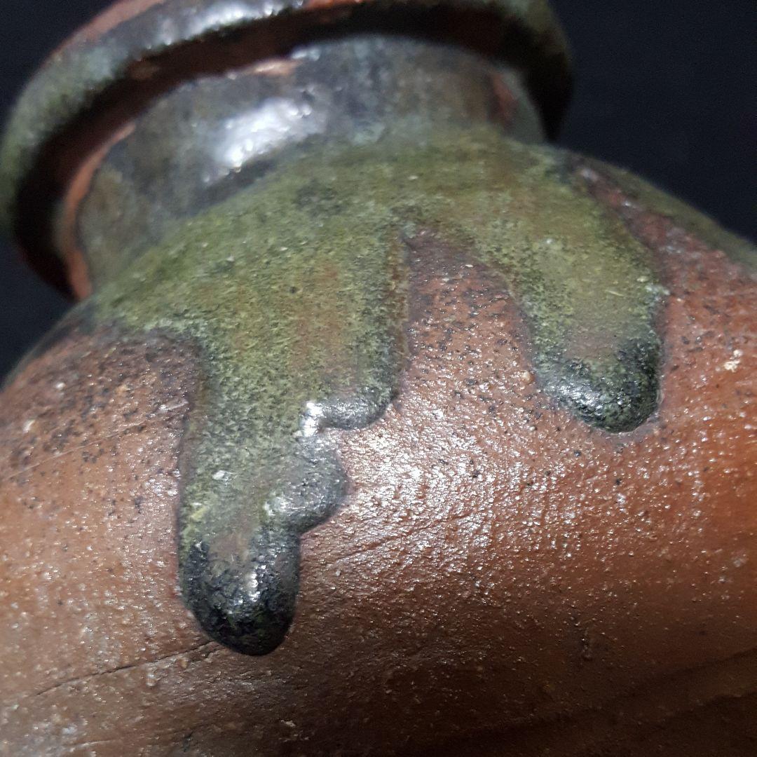 古常滑】三筋壺 降物 趣ある窯くっつき 古物 お経の入れ物 三