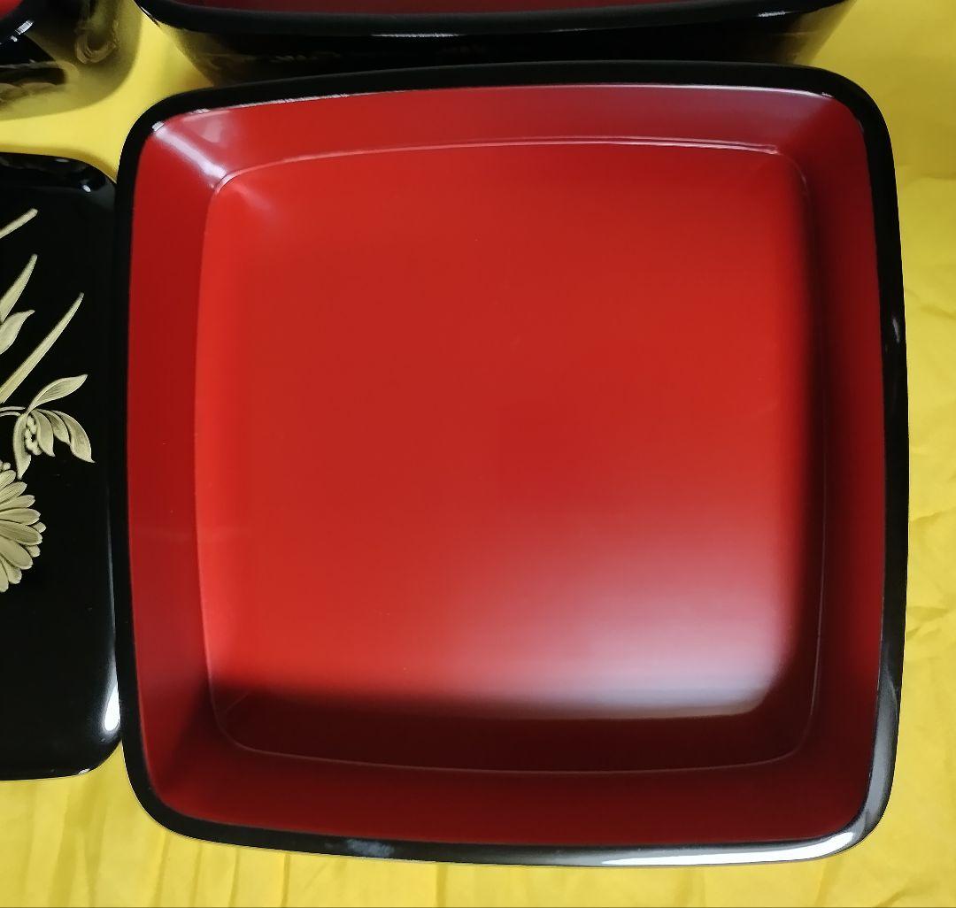 輪島塗　四君子沈金　胴張　三段重