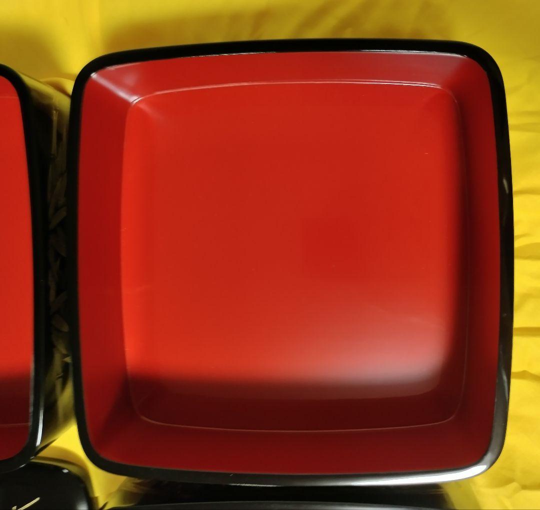 輪島塗　四君子沈金　胴張　三段重