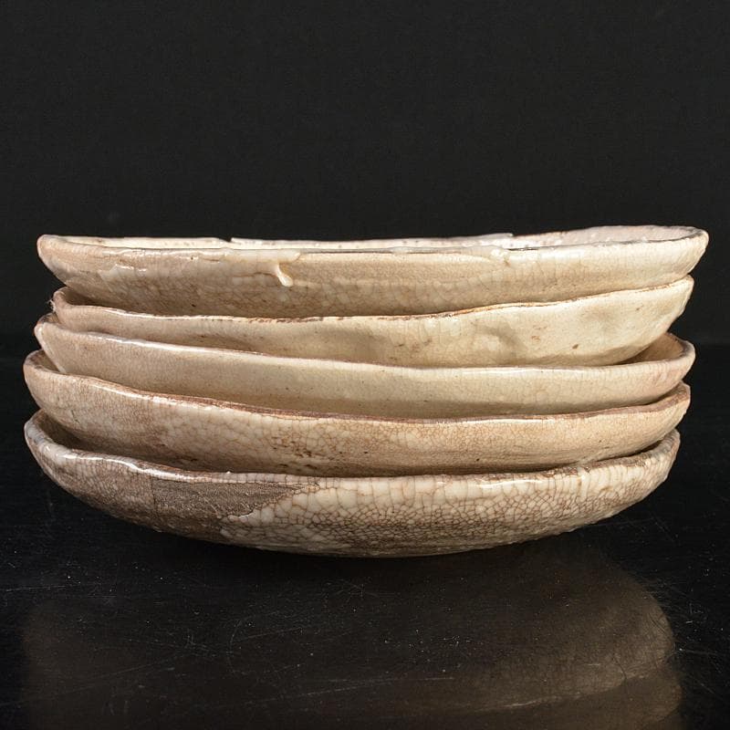 和食器　志野焼　絵志野　大橋秋二作　松文　銘々皿　五客　共箱　V　R7415