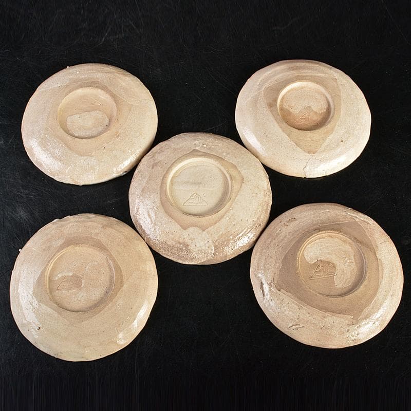 和食器　志野焼　絵志野　大橋秋二作　松文　銘々皿　五客　共箱　V　R7415