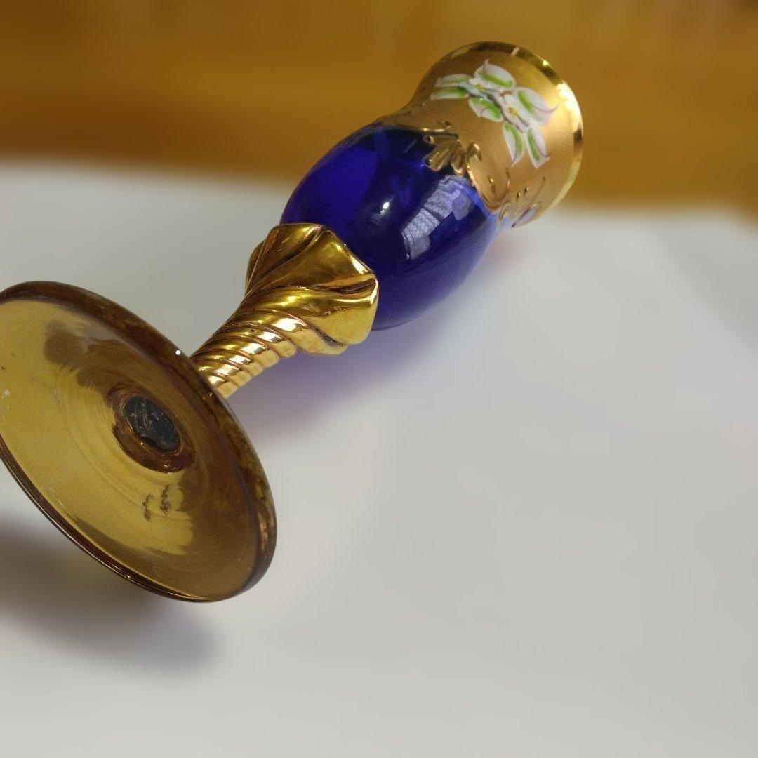 新品未使用 ベネチアグラス 青色ガラスの花柄装飾グラス - メルカリ