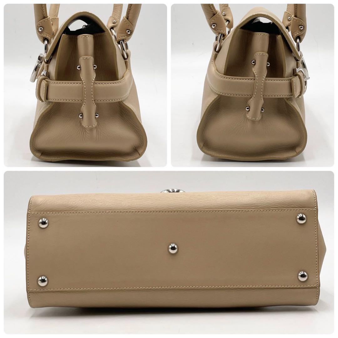 極美品● フェラガモ ハンドバッグ ガンチーニ 金具 ベージュ レザー