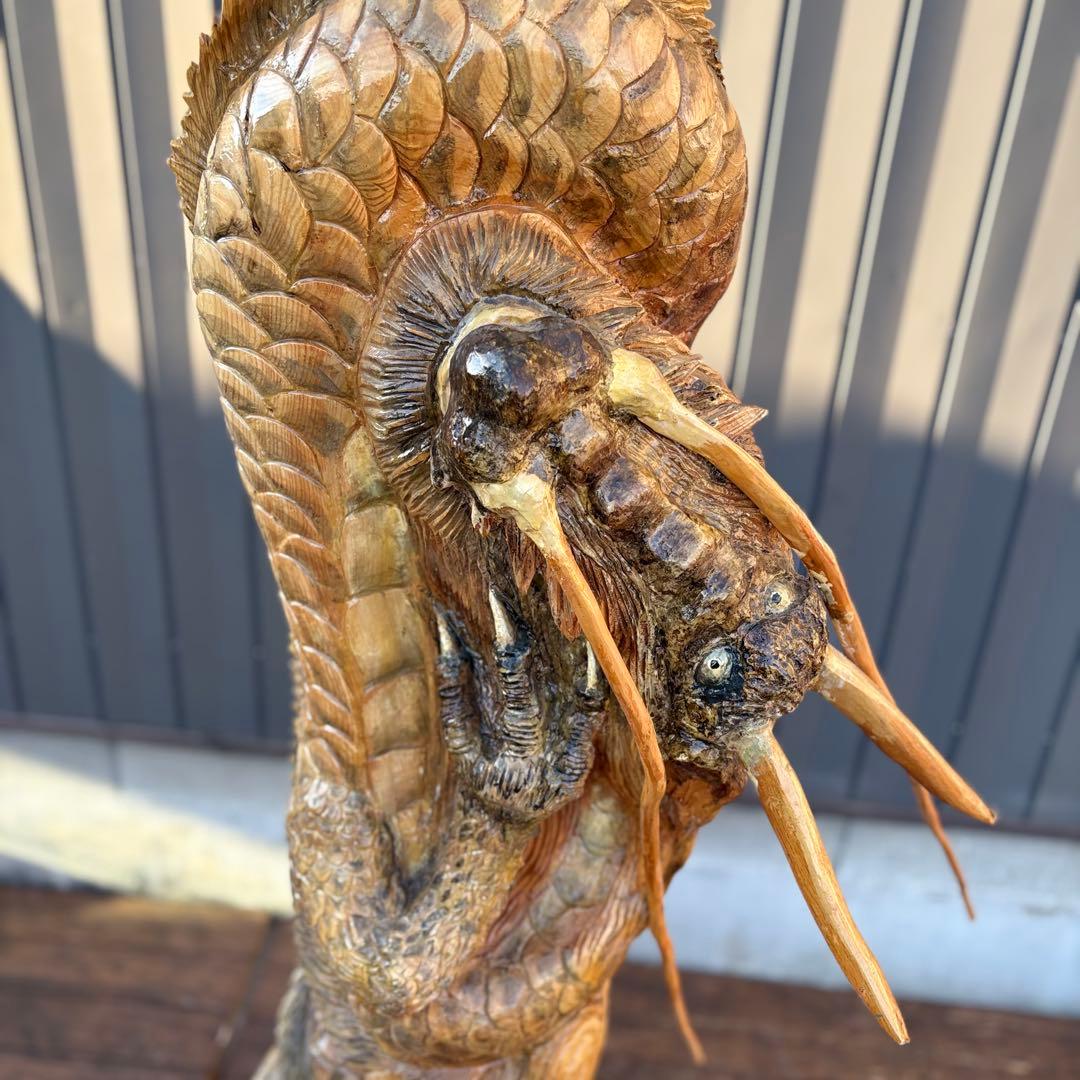 大迫力！木彫り 昇り龍 ドラゴン 一刀彫 置物 大型彫刻 和風 美術品
