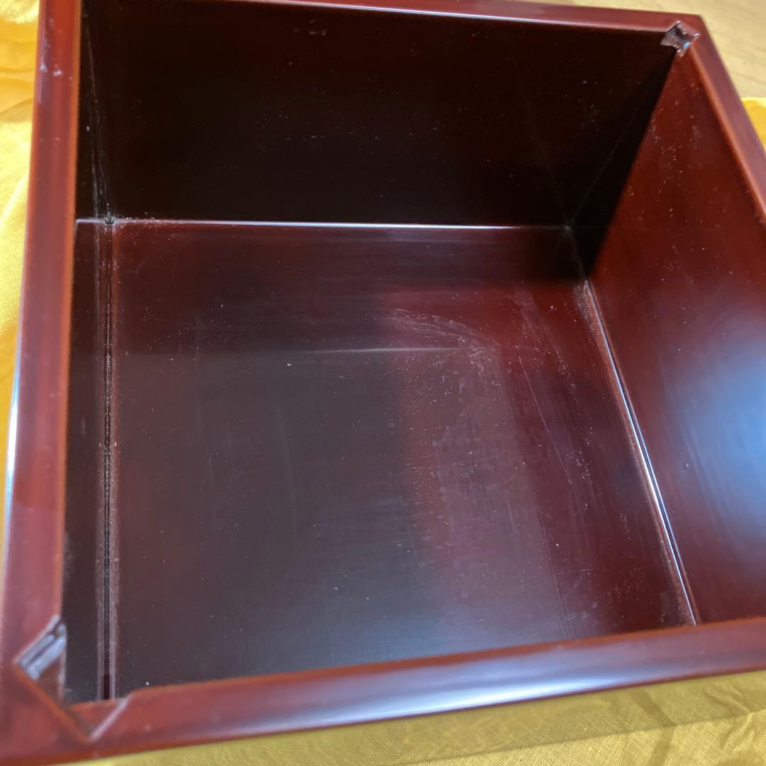 溜塗り枡形菓子器竹箸付き（輪島塗り　山崖松花堂）