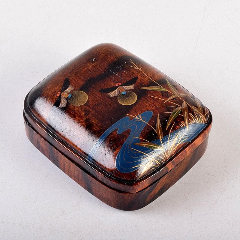 茶道具　竹内幸斎作　螺鈿装飾　蛍蒔絵　黒柿香合　共箱　Z　8553