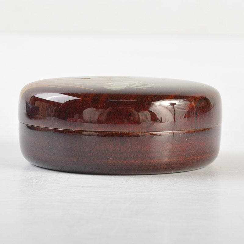 茶道具 蒔絵師 新田義明作 桜材 木地溜塗 八橋蒔絵 平丸香合