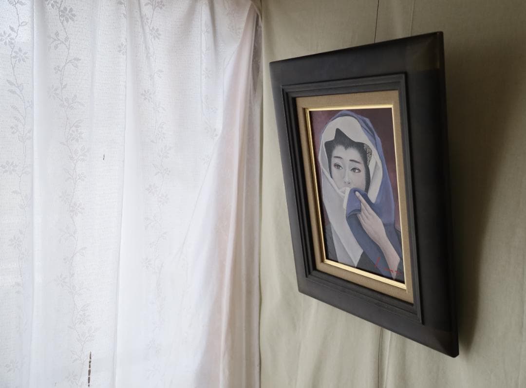 舞妓　美人画　日展作家作品　油絵　P3　直筆1点物　額縁付　京都祇園甲部　芸妓