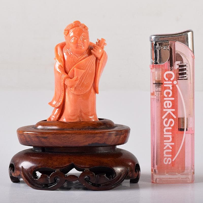 中国 赤珊瑚彫刻 サンゴ 弁財天像 七福神 置物 唐木台付 G 8383 - メルカリ