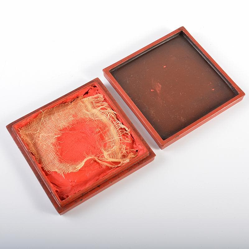 中国剔紅堆朱山水人物文四方肉池朱肉入DR6177