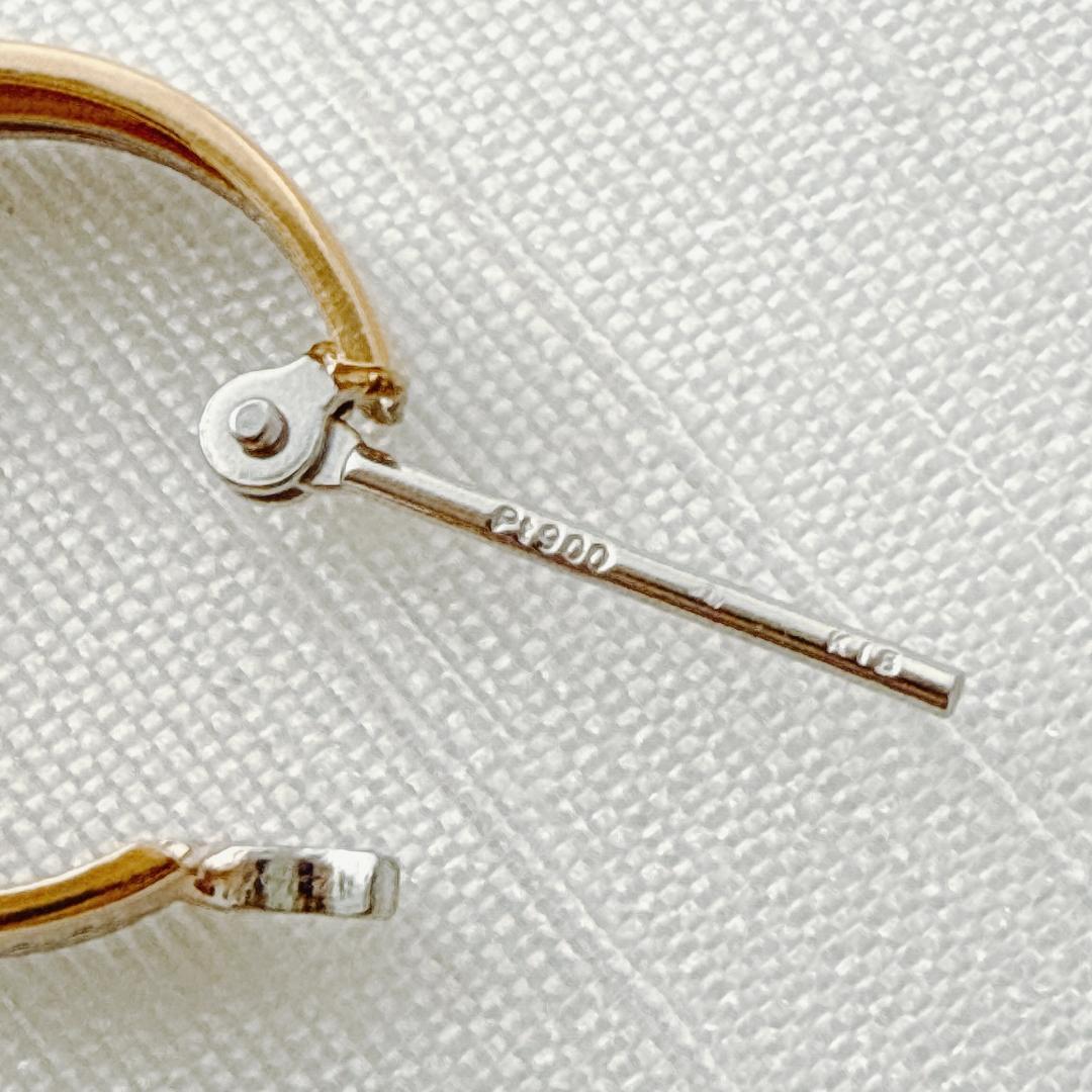 18金+プラチナ【2連コンビフープピアス】刻印入 日本製 ペア 新品