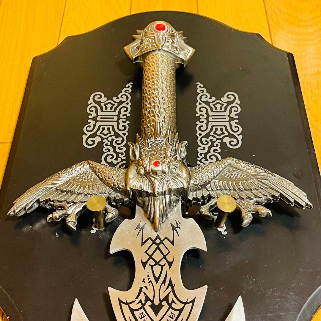 【希少】金属製 洋剣 模造剣 デスブリンガー エクスカリバー 悪魔 飾り台