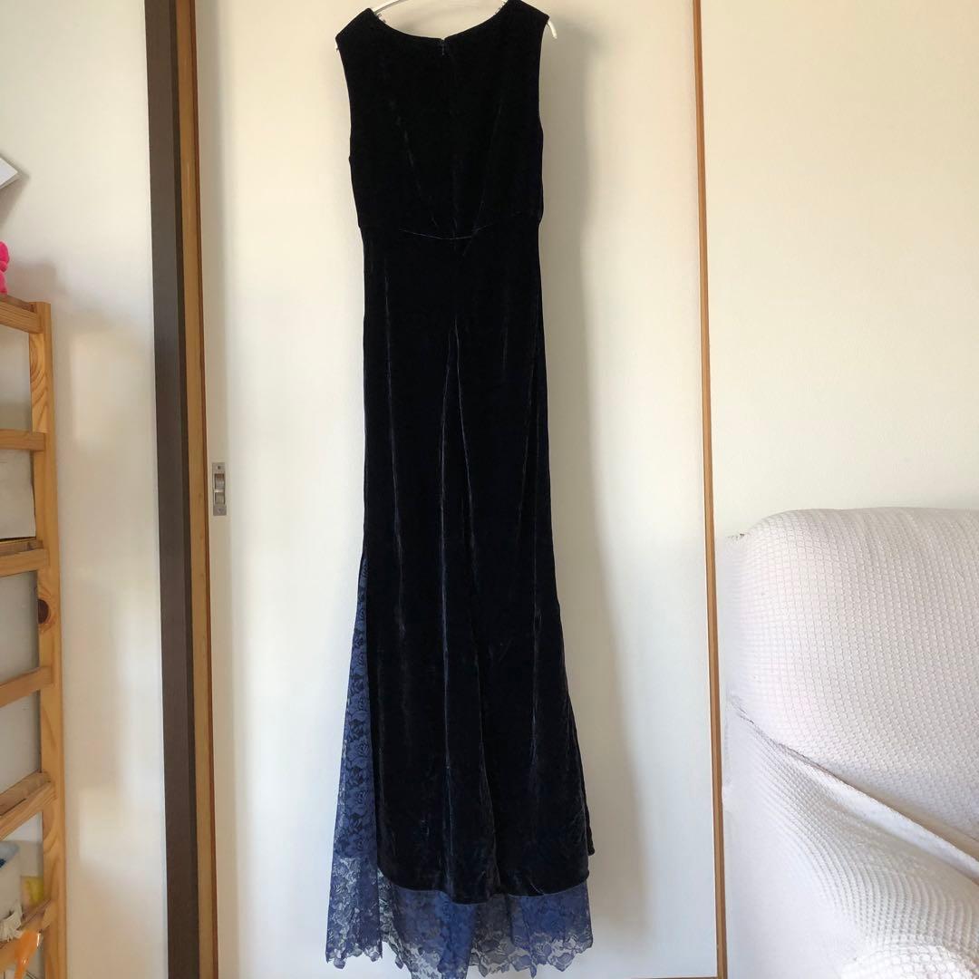 【エルマンノシェルヴィーノ】 ネイビー ロングドレス ベルベット