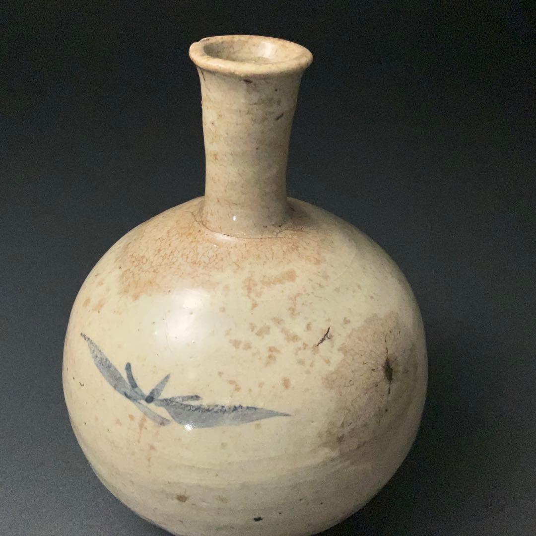 朝鮮美術 李朝 徳利 草花文 丸瓶 骨董 R1407K3