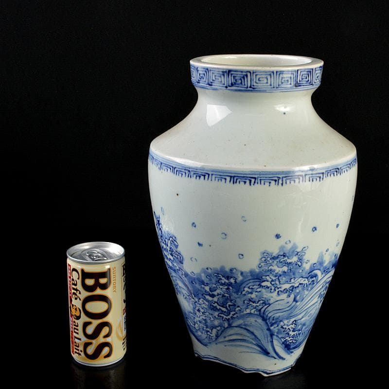 瀬戸焼　古瀬戸染付　巌手製　荒波文　花瓶　M　R7275F 瀬戸焼 古瀬戸染付 巌手製 荒波文 花瓶 M R7275F - メルカリ