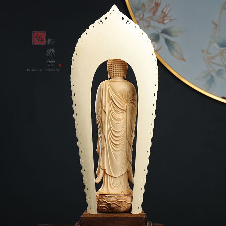 修縁堂】最高級 木彫仏像 阿弥陀三尊立像 観世音 阿弥陀如来 勢至菩薩