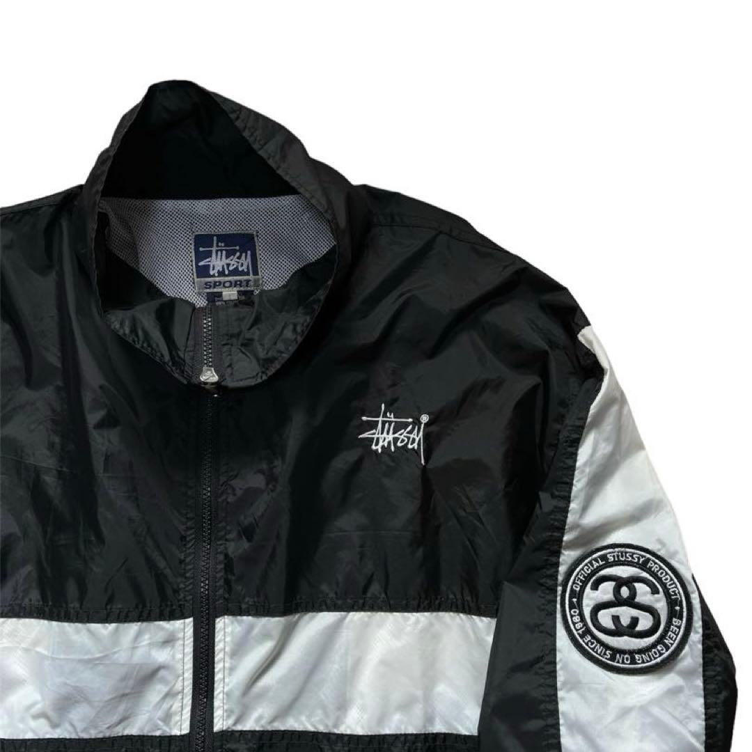 OLD STUSSY 刺繍ロゴ ダブルジップ ブラック ナイロンジャケット XL
