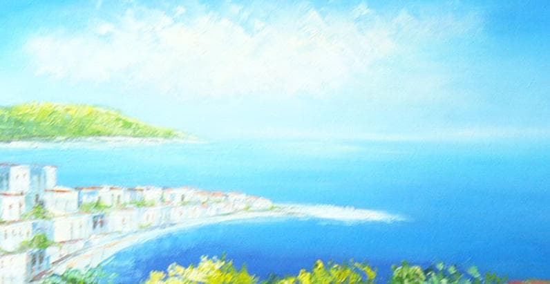 絵画 肉筆油絵 風景画 ギリシャ エーゲ海 白壁の道