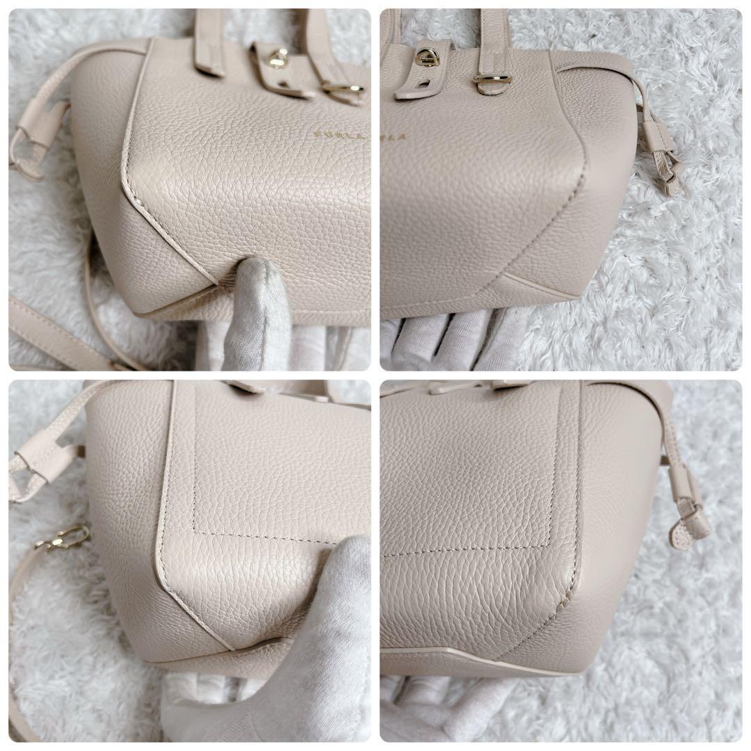 未使用級 フルラ ネット 現行 2way ベ－ジュ ハンドバッグ ミニ レザー