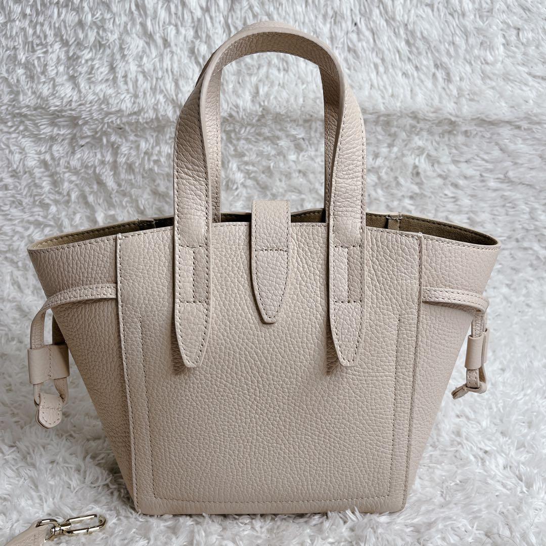 未使用級 フルラ ネット 現行 2way ベ－ジュ ハンドバッグ ミニ レザー