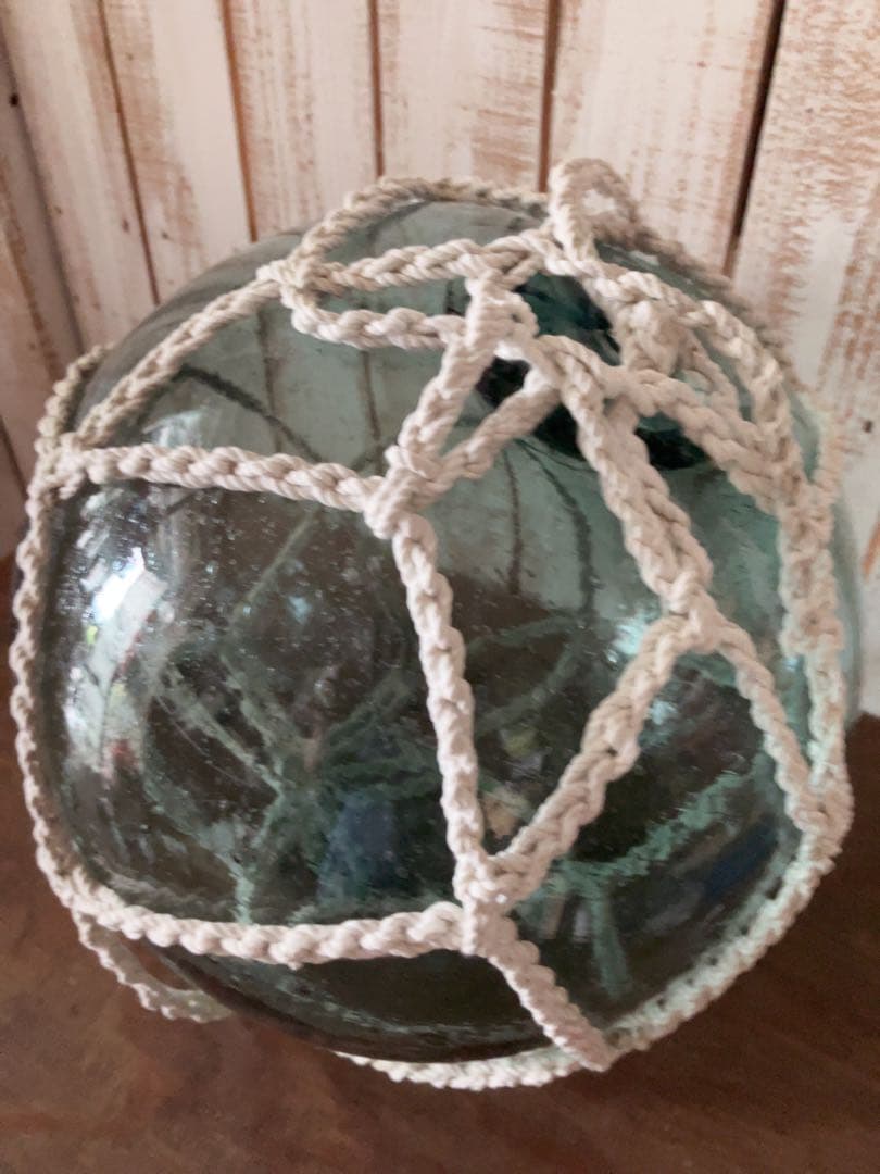 ヴィンテージ 大きな ガラス球 浮ガラス オブジェ ブルーグリーン 球形