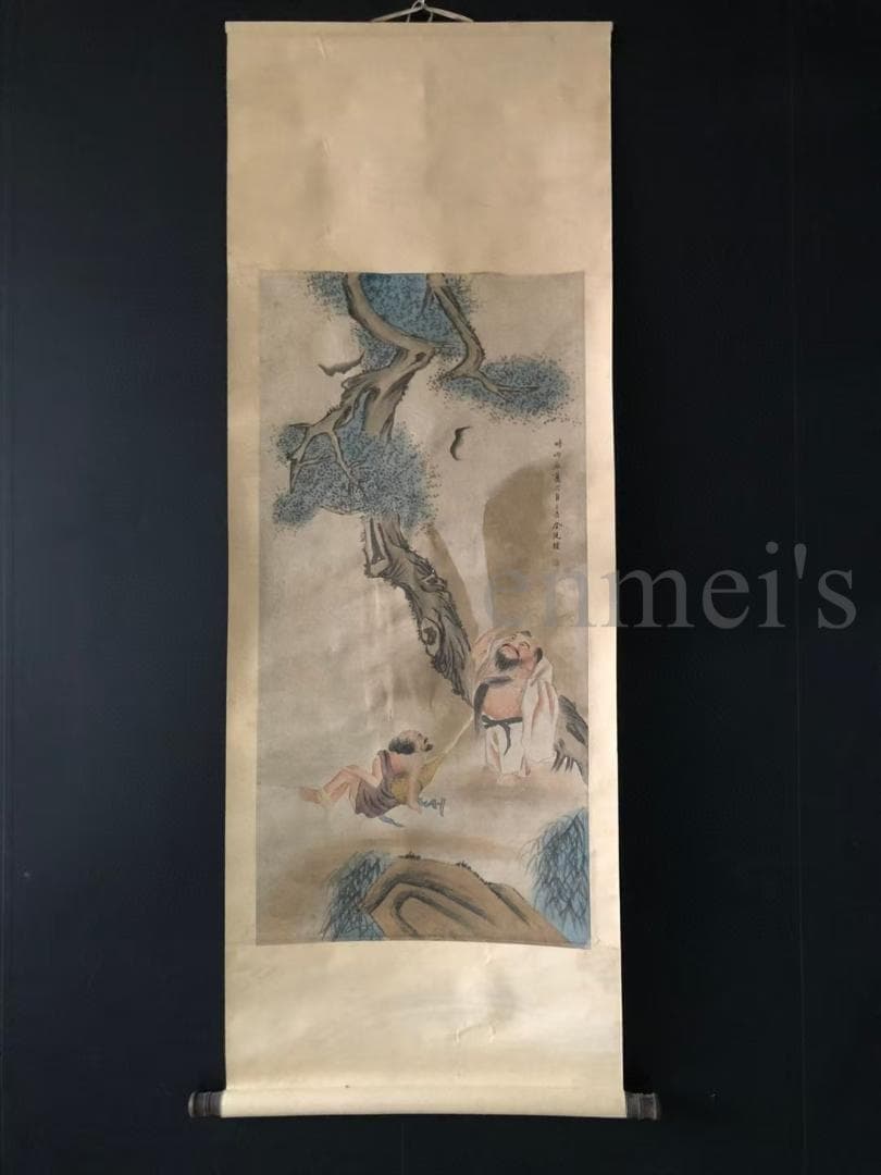 中国古美術・字画三尺中堂人物掛軸・水墨画・金廷標印款・書道・宣紙・純手描き・肉筆 中国古美術・字画三尺中堂人物掛軸・水墨画・金廷標印款・書道・宣紙