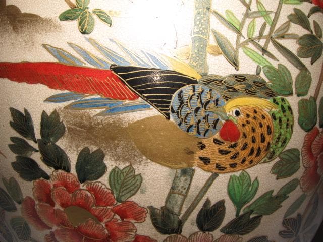 野々村仁清 四季花に雉 大壷（花器）全高33㎝ 飾り映えのする名品 k558