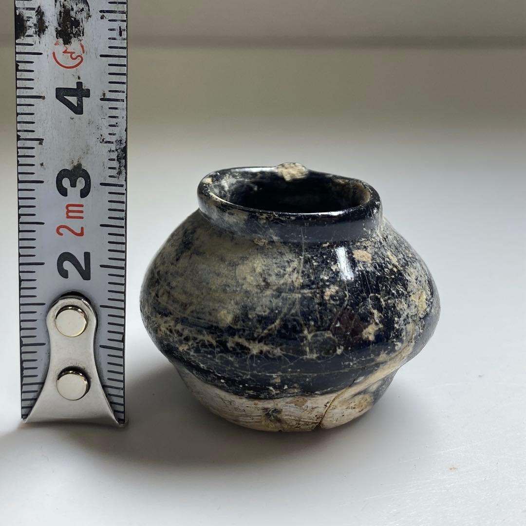 古代ローマングラス 銀化小壺 幅約3.7㎝ 東Y7-0402☆2F