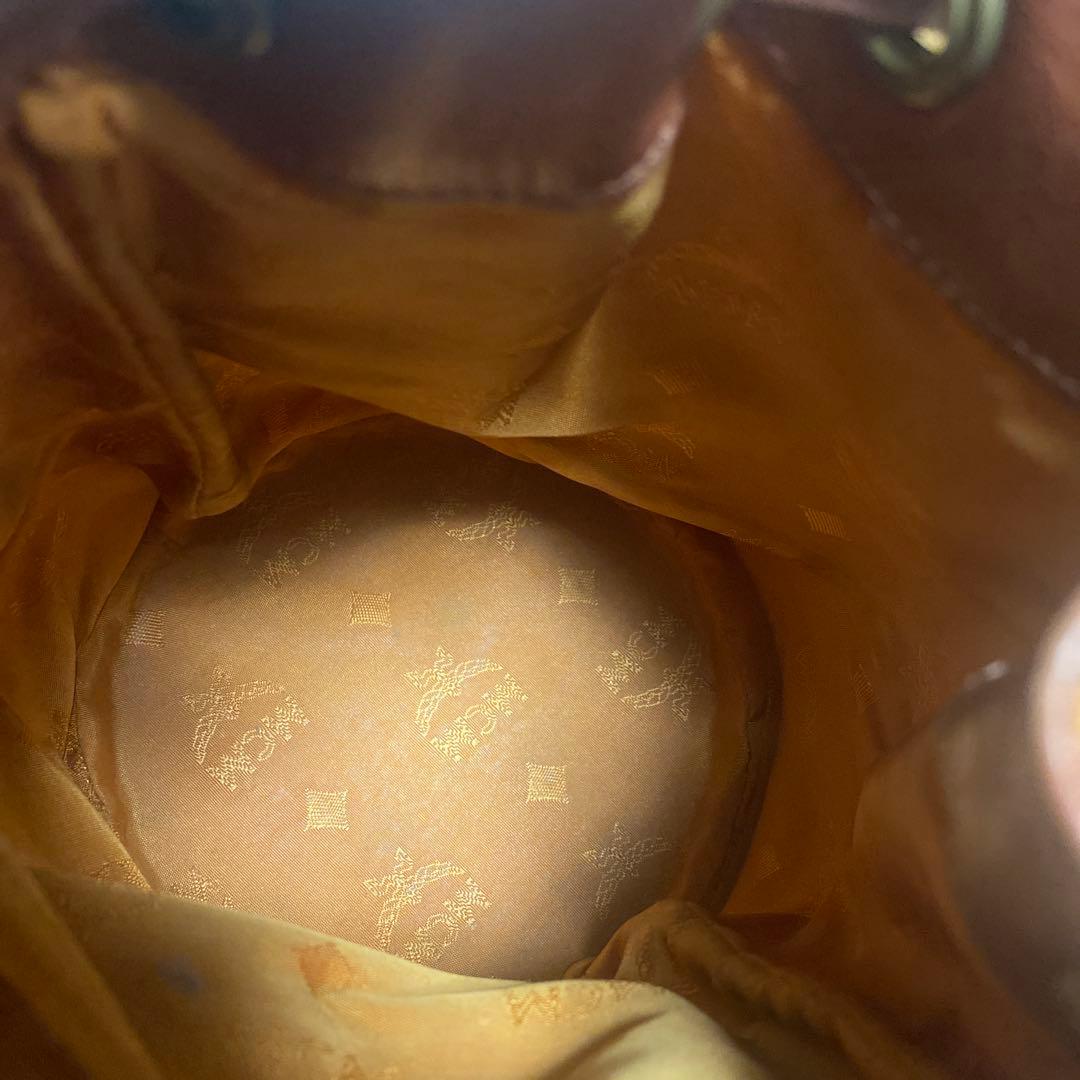 MCM ブラウンレザー 巾着型　バケツ型　ショルダーバッグ