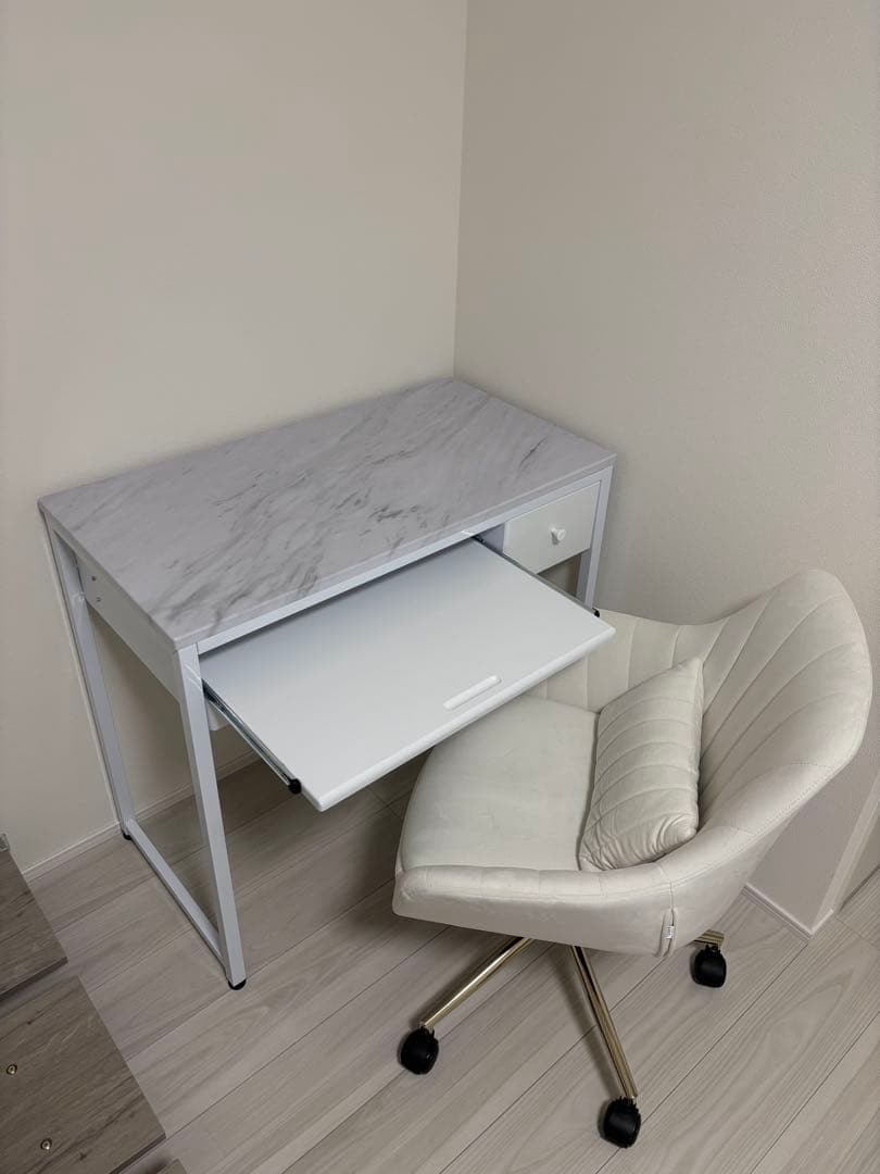 【新品】LOWYAコンパクトデスク [幅85] マーブルホワイト