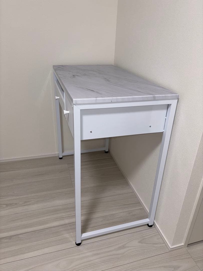 【新品】LOWYAコンパクトデスク [幅85] マーブルホワイト