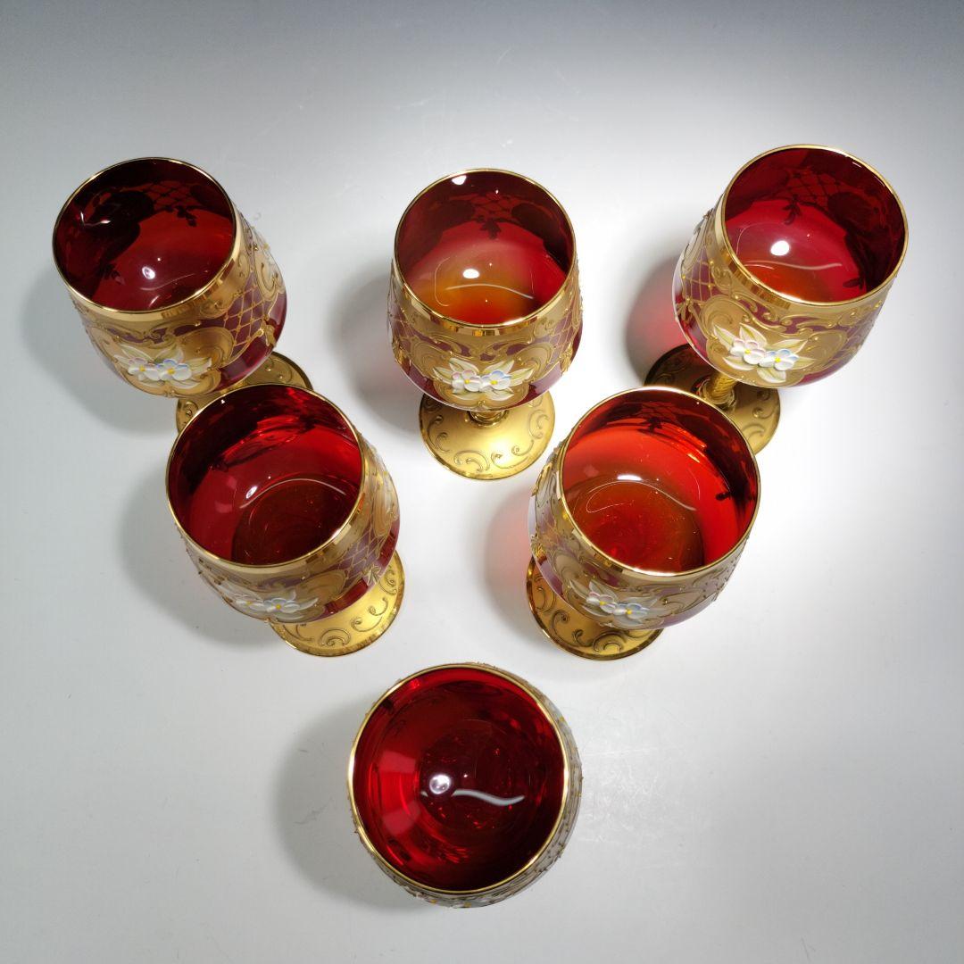 値下げベネチアングラスデキャンタワイングラス6個花瓶金彩8点セット