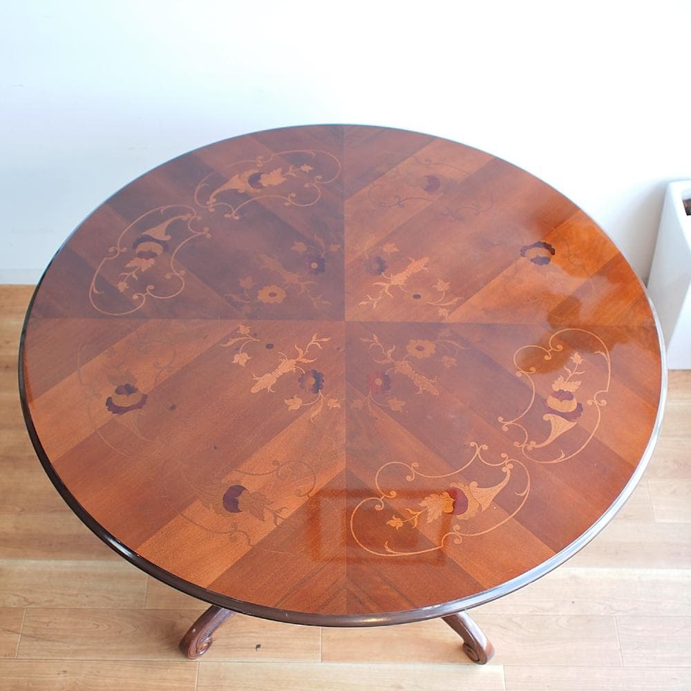 イタリアンクラシック 象嵌細工 ダイニングテーブル 直径108cm