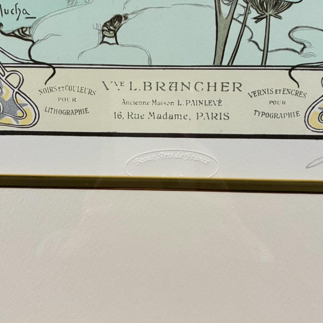 美品 アルフォンス・ミュシャ「四季・冬」リトグラフ 摺師サイン入り