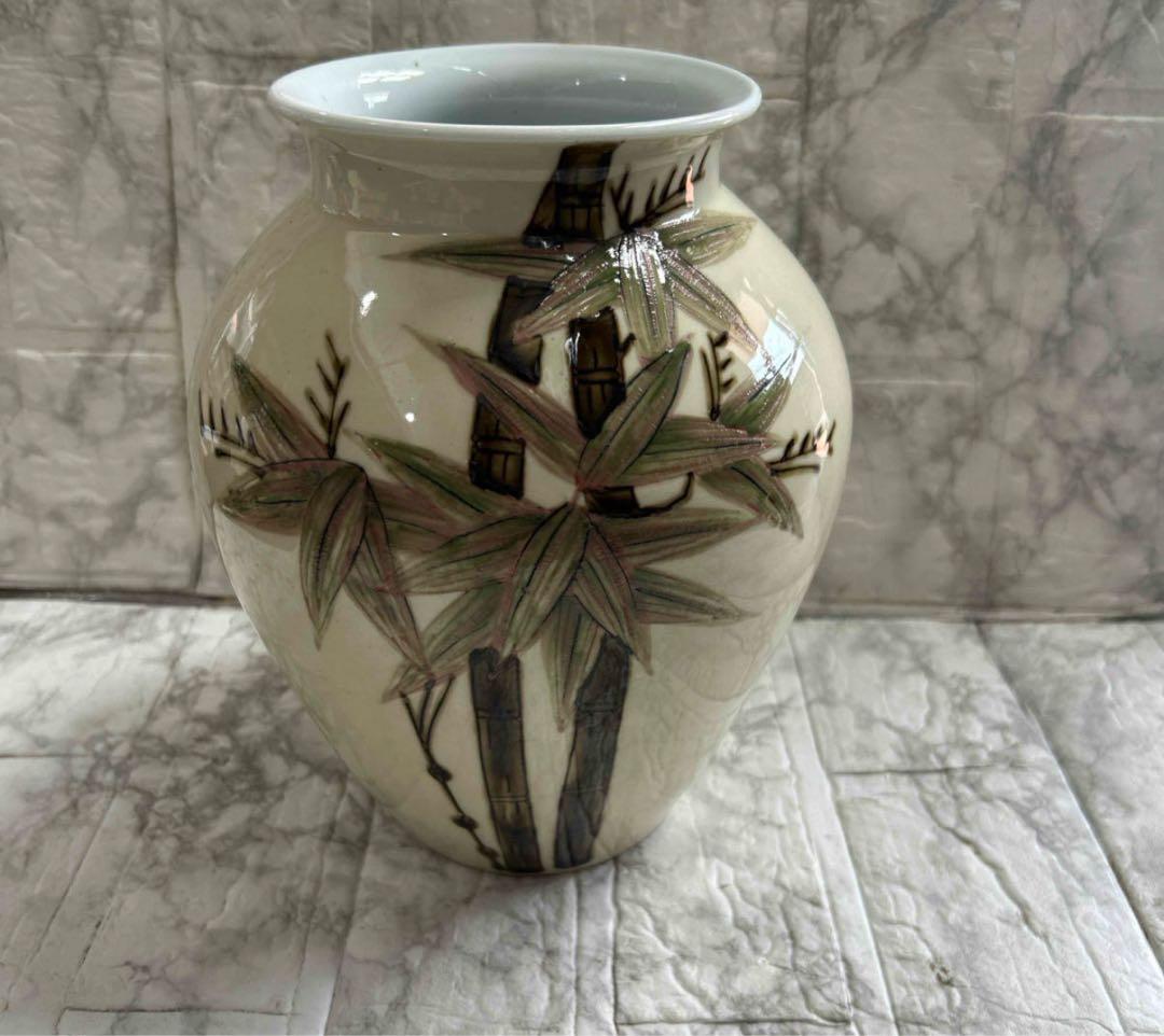 【取引所様限定】有田焼　琥山窯　竹柄　花入　花瓶　骨董品　年代物 取引所様限定】有田焼 琥山窯 竹柄 花入 花瓶 骨董品 年代物