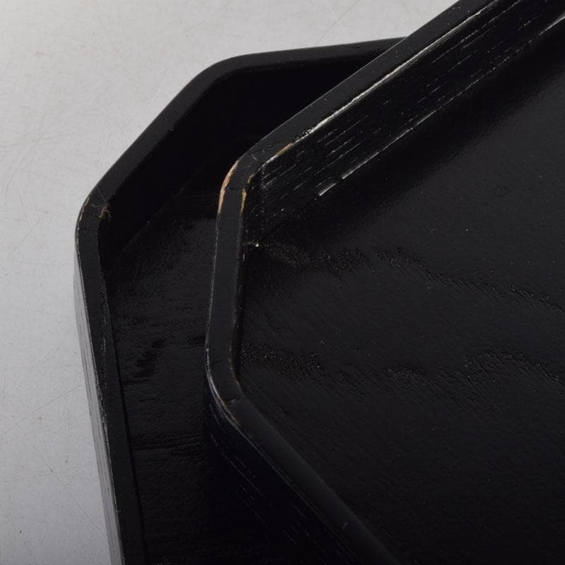 和食器　黒漆　松葉蒔絵　柿合　折曲重箱　5点　C　8625A