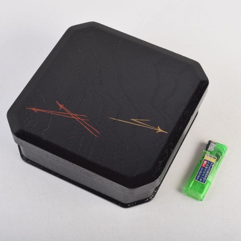 和食器　黒漆　松葉蒔絵　柿合　折曲重箱　5点　C　8625A