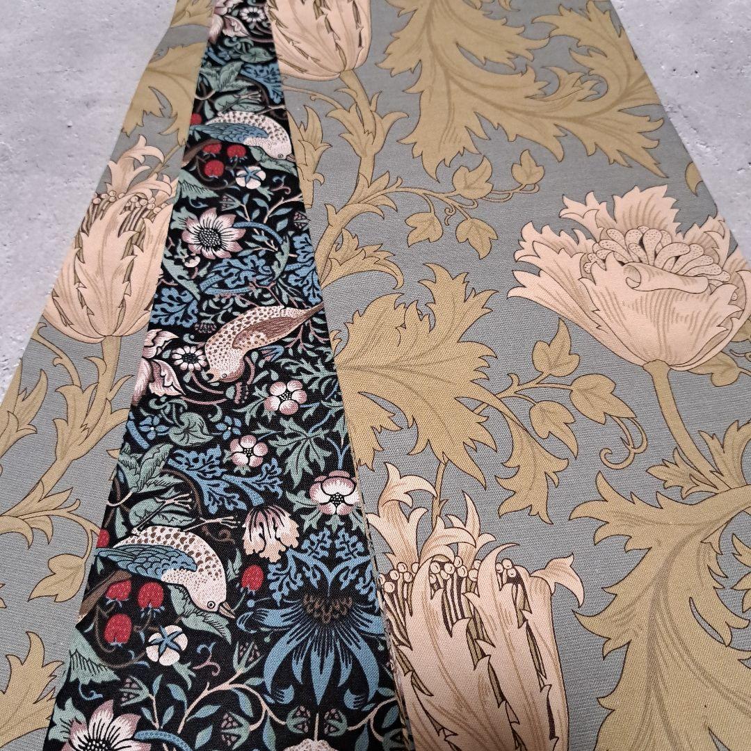 半幅帯 長尺 ウィリアムモリス いちご泥棒 エメラルド×アネモネ