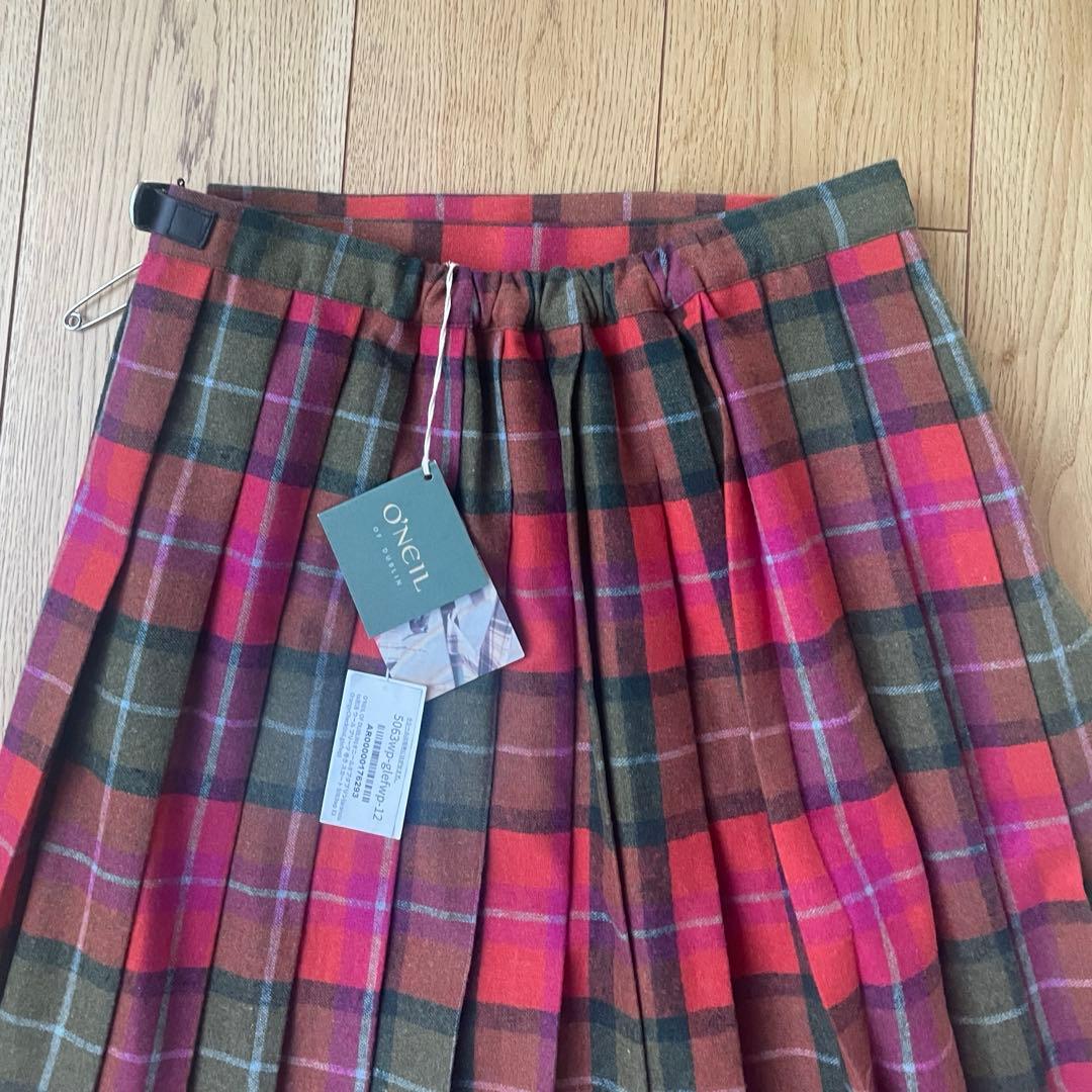 【タグ付き未使用品】オニールオブダブリン　巻きスカート　プリーツ　チェック　膝丈
