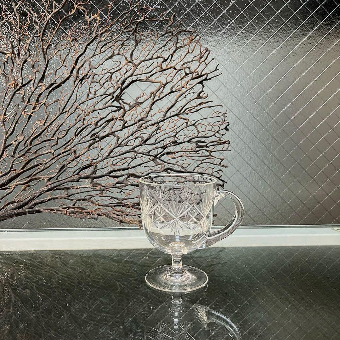 骨董 時代ガラス ギヤマン 切子 耳付ききグラス リキュールグラス 1客