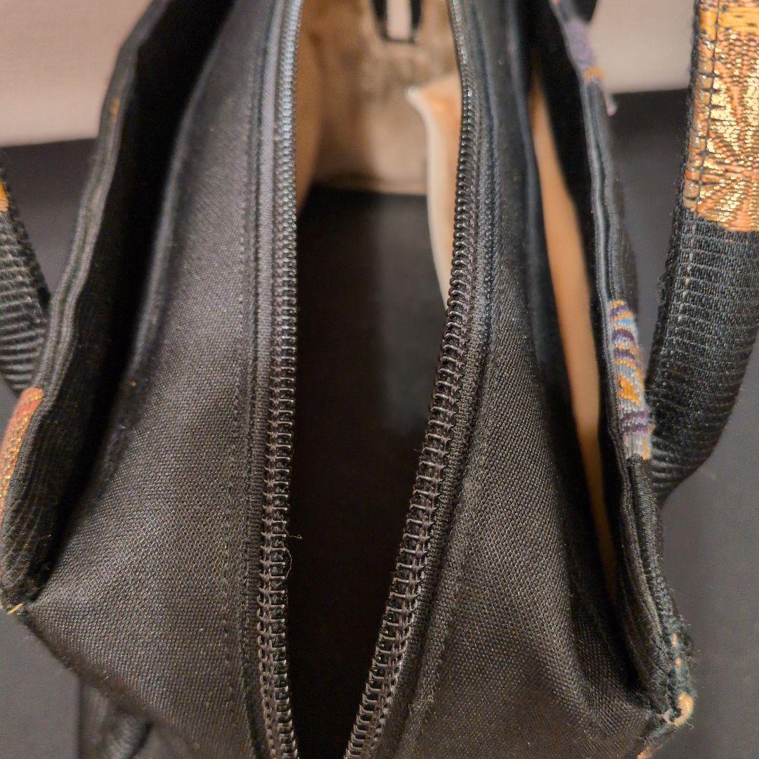 和装用バッグ 黒 丸模様刺繍