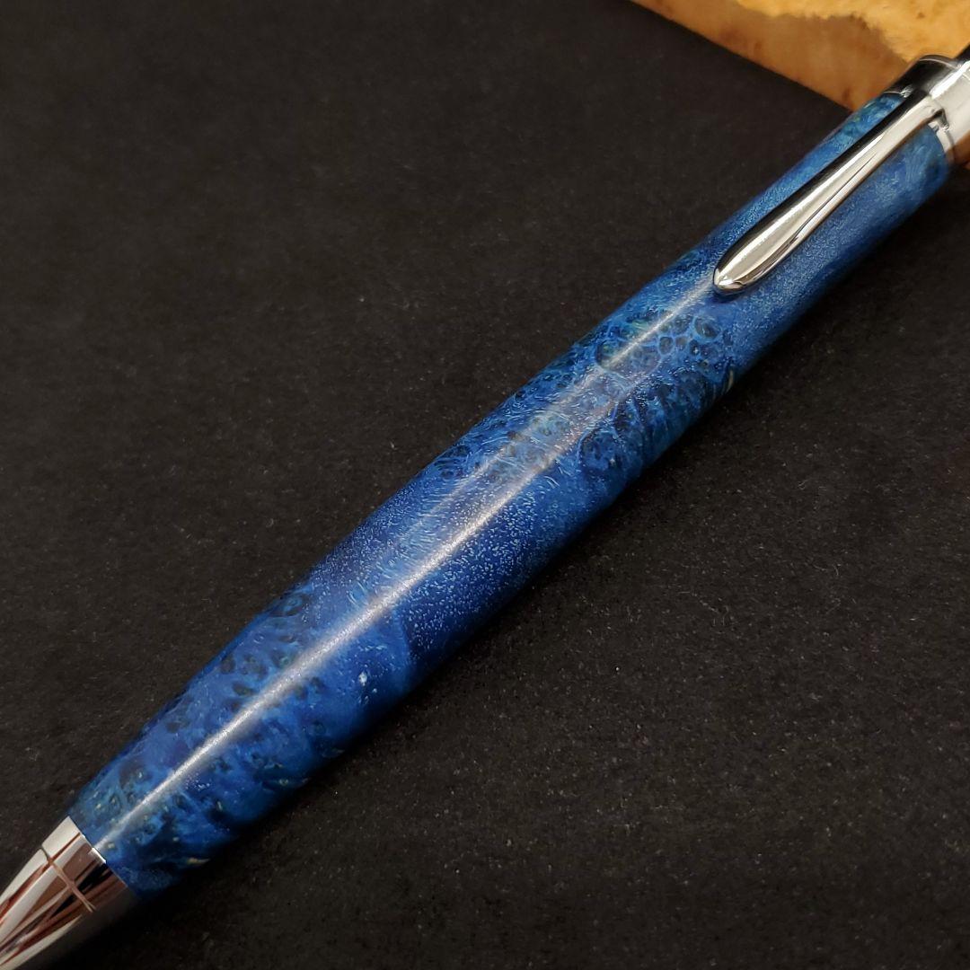 24Bハンドメイド木軸シャーペンスタビライズドウッド青