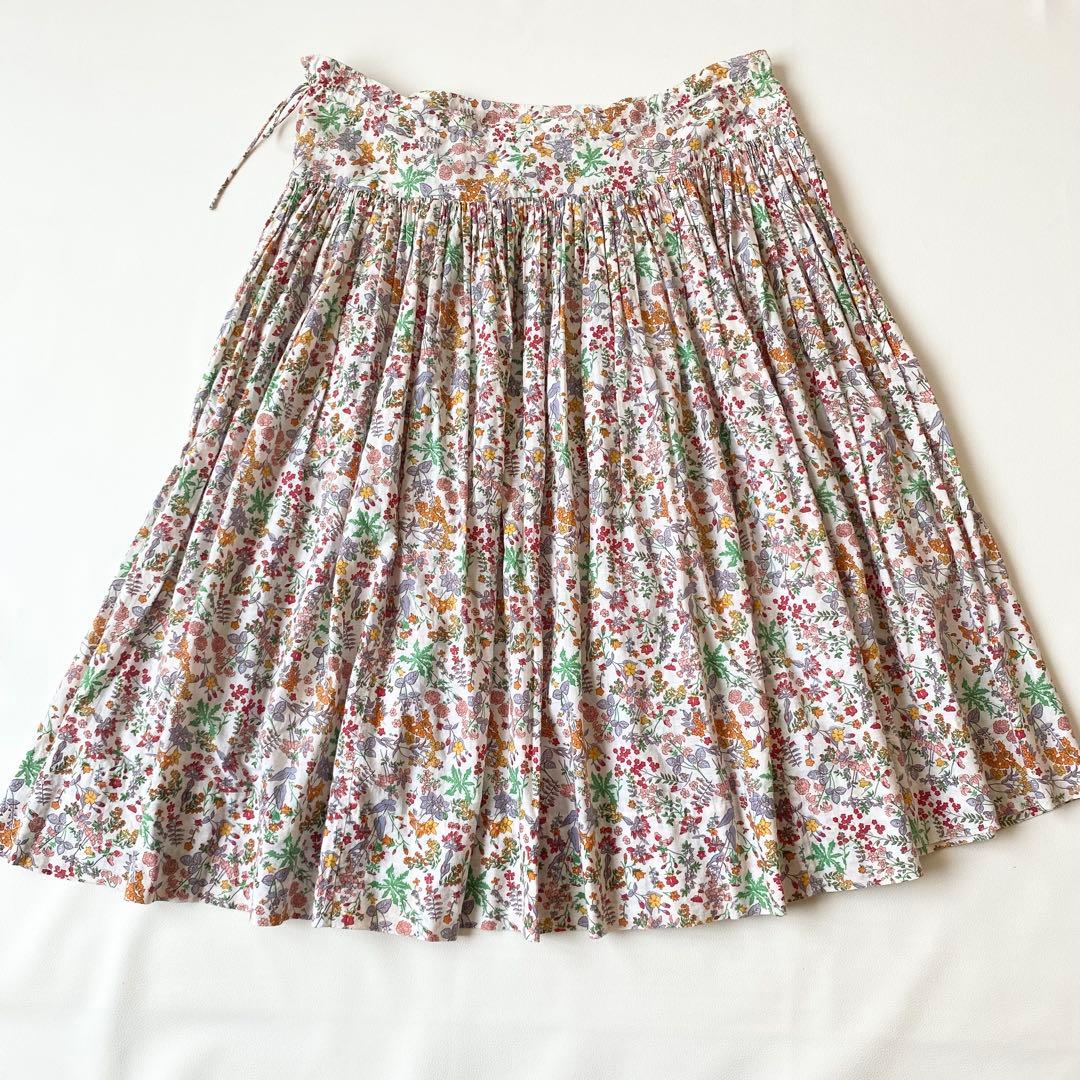 【美品】45R　スカート　LIBERTY　ネオンフィールズ　花柄　ギャザー　M
