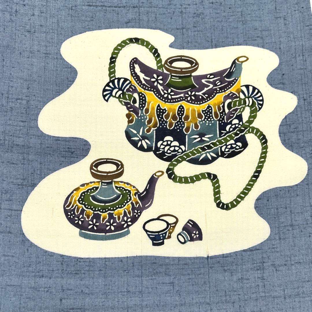 名古屋帯 本場琉球紅型染【知念積元】紬地 茶器柄 九寸帯 お太鼓柄